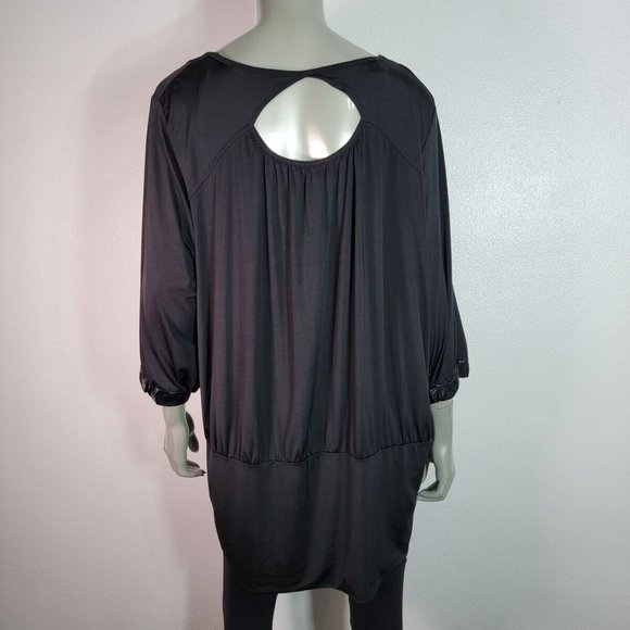 Dots Top Plus Size 3X 3/4 Sleeve Pullover Stretch Banded Hem Casual Black - Picture 4 of 7